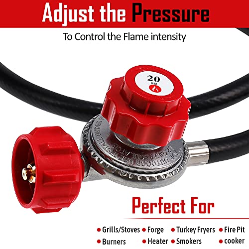 GasOne 2109-RED 4 ft High Pressure 0-20 PSI Adjustable Regulator with Red QCC-1 Type Hose-Works with Newer U.S. Propane Tanks - Grill Parts America