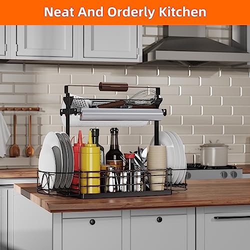 Grill Caddy BBQ Caddy with Paper Towel Holder Kitchen Organization Outdoor Camping Condiment Picnic Accessories Storage Organizer Easy to Disassemble Rv Barbecue Utensil Holder Upgraded Version - Grill Parts America
