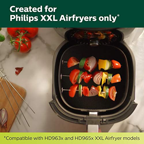 Philips Airfryer XXL Grill Master Kit for Twin Turbos Tar Model Air fryers, Non-stick, Grill Bottom, 6 Skewers, Dishwasher Safe Parts for Easy Cleaning, Recipe Booklet, Black (HD9951/01) - Grill Parts America