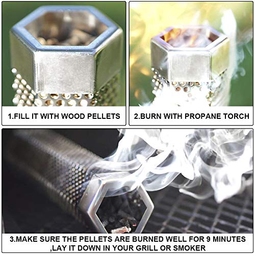 BEWAVE Pellet Smoker Tube for All Grill Electric Gas Charcoal or Smokers Hot/Cold Smoking, Free Tube Brush, 6 Inch - Grill Parts America