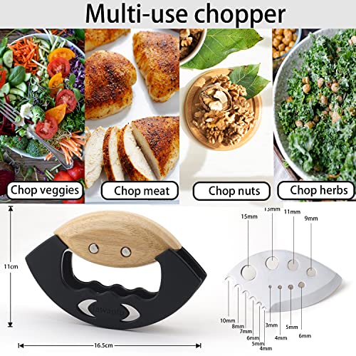 Jawanfu Chop Salad Chopper, Double Blade Long Lasting Sharp Chop Salad Tool for Chopped Salad , Wooden Handle Mezzaluna Mincer Knife with Protective Covers - Kitchen Parts America