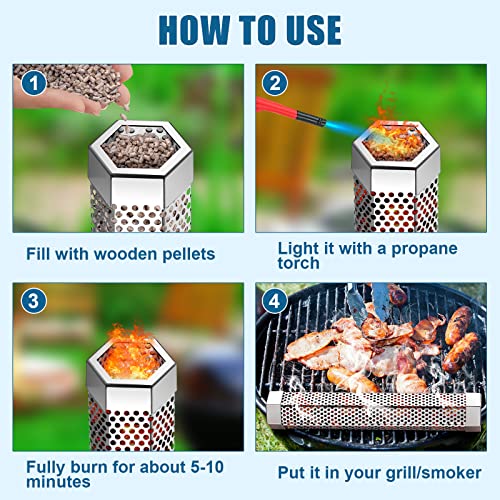 4 Pcs Pellet Smoker Tube 12 Inch Stainless Steel BBQ Wood Pellet Tube for Smoking with Cleaning Brush and 8 S Shape Hooks for Hours of Billowing Cold Hot Smoking for All Grills or Smokers - Grill Parts America