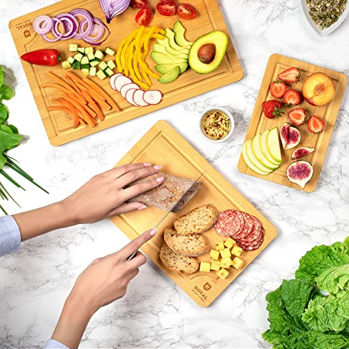 𝐖𝐈𝐍𝐍𝐄𝐑 𝟐𝟎𝟐𝟑 Cutting Boards for Kitchen - Bamboo Cutting Board Set of 3, Cutting Boards w/Juice Grooves, Thick Chopping Board for Meat, Veggies, Easy Grip Handle - Kitchen Gadgets Gift - Grill Parts America