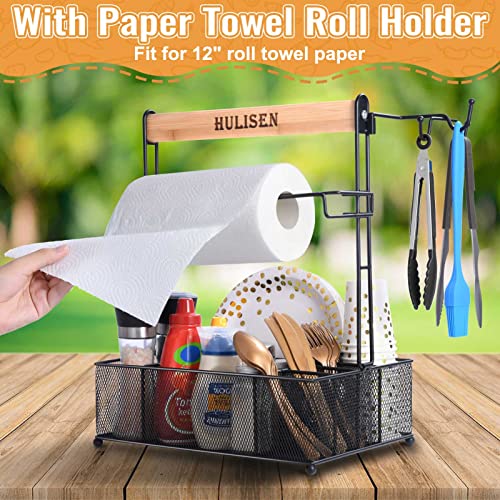 HULISEN Grill Caddy, BBQ Caddy with Paper Towel Holder, Utensil Caddy for Plates and Utensils, Picnic Condiments Caddy for Barbucue Griddle Accessories, Outdoor Camper Camping RV Backyard Must Have - Grill Parts America