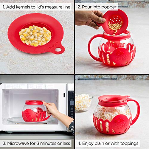 Ecolution Patented Micro-Pop Microwave Popcorn Popper with Temperature Safe Glass, 3-in-1 Lid Measures Kernels and Melts Butter, Made Without BPA, Dishwasher Safe, 1.5-Quart, Red - Grill Parts America