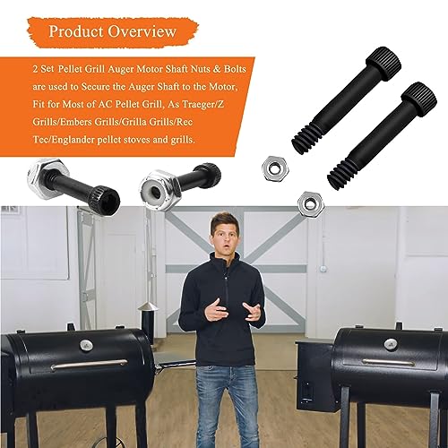 WFCYX 2 Set Replacement 74072 Auger Motor Shaft Nut & Bolt, Fit for Traeger, Pit Boss, Z-Grills, Rec Tec and Most Wood Pellet Grills & AC Pellet Grill Shaft Nut & Bolt of Auger Motor - Grill Parts America