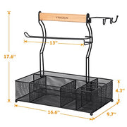 FANGSUN Large Grill Utensil Caddy, Picnic Condiment Caddy, BBQ Organizer for Outdoor Grilling, Camping Caddy with Paper Towel Holder for Plate Cutlery, Grill Accessories Storage for Tailgating, Black - Grill Parts America