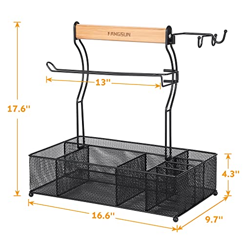 FANGSUN Large Grill Utensil Caddy, Picnic Condiment Caddy, BBQ Organizer for Outdoor Grilling, Camping Caddy with Paper Towel Holder for Plate Cutlery, Grill Accessories Storage for Tailgating, Black - Grill Parts America