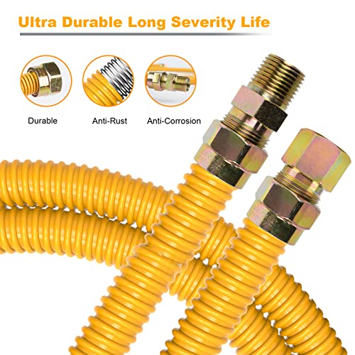 Grehitk Flexible Gas Line Connector for Dryer(1/2 48inch), Gas Hose Connector Kit for Stove, Water Heater, Gas Log, Pipe Diameter 5/8 in.OD(1/2 in. ID) Connector Size 1/2" FIP.1/2"MIP, Stainless Steel - Grill Parts America