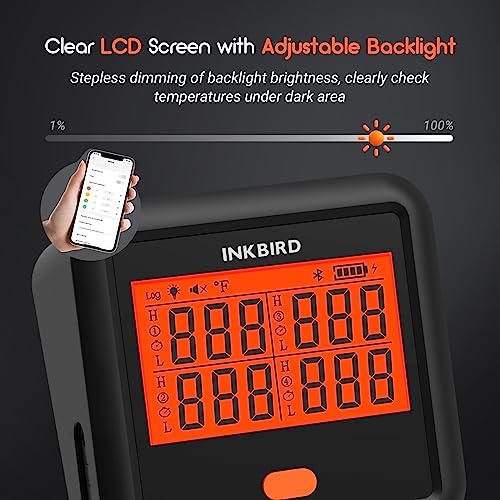 Inkbird Wireless Meat Thermometer, 4 Probes Bluetooth Meat Thermometers for Grilling Smoking Smart Timer LCD Backlight Cooking Thermometer for Oven Outside BBQ Grill Smoker Accessories Gifts for Men - Grill Parts America