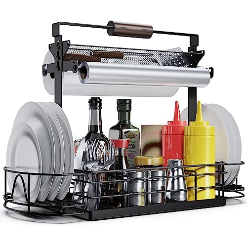 Grill Caddy BBQ Caddy with Paper Towel Holder Kitchen Organization Outdoor Camping Condiment Picnic Accessories Storage Organizer Easy to Disassemble Rv Barbecue Utensil Holder Upgraded Version - Grill Parts America