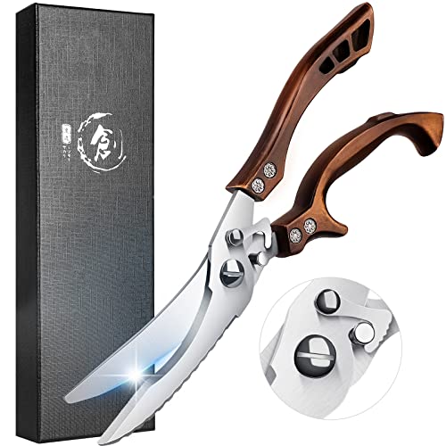 Poultry Shears, Heavy Duty Kitchen Shears with Serrated Edge, No Rust Spring Loaded, Multipurpose Stainless Steel Kitchen Scissors for Chicken, Bone, Meat, Turkey, Fish Thanksgiving Christmas Day - Kitchen Parts America