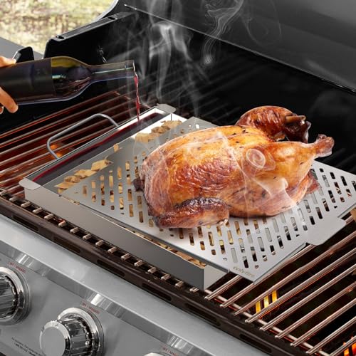 Onlyfire Stainless Steel Wood Chip Smoker Box, Rectangle BBQ Smoker Box With Removable Water Reservior for Charcoal or Gas Grills, 13.7 x 11.8 Inch - Grill Parts America