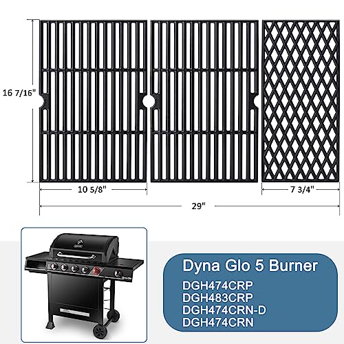 Adviace Grill Replacement Parts for Dyna Glo DGH474CRP, DGH483CRP, DGH474CRN-D, DGH474CRN, Cast Iron Grill Grates, Porcelain Heat Plates Shields Tents and Burners for Dyna-Glo Grill Replacement Parts. - Grill Parts America