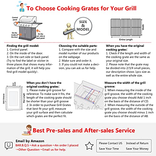 Hisencn 17.75 Inch Cooking Grate for Brinkmann Grill Replacement Parts, 810-2410-S, 810-2511-S, 810-8411-5, 810-7490-F, 810-8410-F, 810-8411-C, Porcelain Cast Iron Cooking Grids 17.75" x 26.7", 3-Pack - Grill Parts America