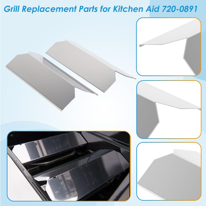 BBQration Heat Plates Replacement Parts for Kitchen Aid 720-0891CA 720-0891 720-0891B 720-0891R 730-0891 730-0891B, 2-Pack Grill Flame Tamer for Kitchenaid Grill Replacement Parts - Grill Parts America