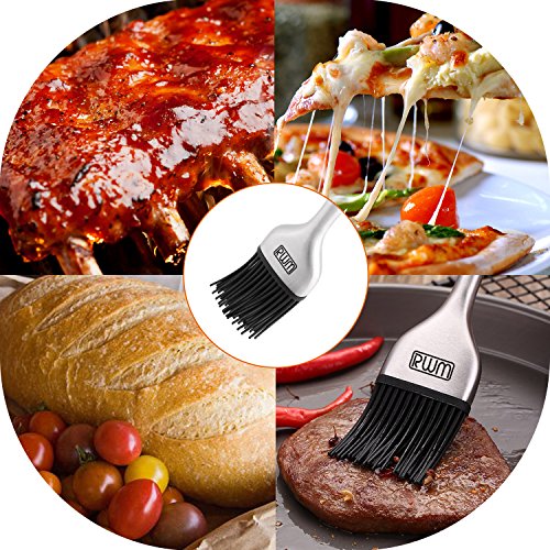 Rwm Basting Brush - Grilling BBQ Baking, Pastry and Oil Stainless Steel Brushes with Back up Silicone Brush Heads(Orange) for Kitchen Cooking & Marinating, Dishwasher - Grill Parts America