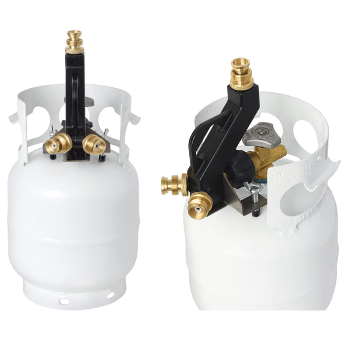 Flame King FK-DTMINI Mini 3-Port Distribution Tree for Camping, Connects 1-lb Appliances to a Standard Propane Tank, Perfect for Lanterns, Stoves, Heaters, and Grills, Black & Gold - Grill Parts America