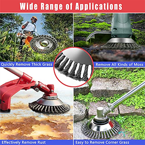NeJesZoe 8 Inch Steel Wire Rotary Weed Brush Cutter Trimmer Head Weed Eater Cutter Blade with Universal Adapter Kits for Stihl Husqvarna String Trimmer Gardening Lawnmower Moss Grass Rust Removal etc - Grill Parts America