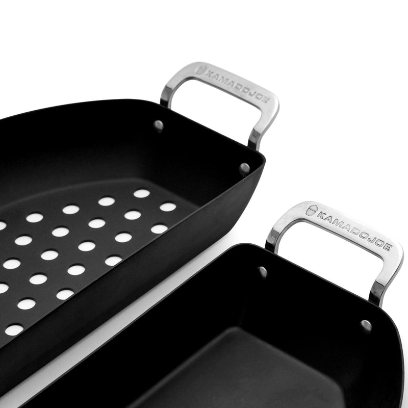Kamado Joe KJ15124822 Karbon Steel Half-Moon Pan Set for Classic Joe and Big Joe Grills, Black - Grill Parts America