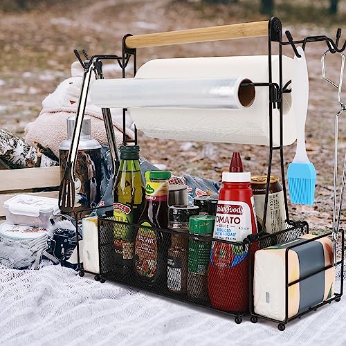 RIFPOD Grill Utensil Caddy with Paper Towel Holder,Picnic BBQ Condiment Organizer Mesh Basket, Grill Accessories Storage for Camping,Outdoor,Kitchen - Grill Parts America