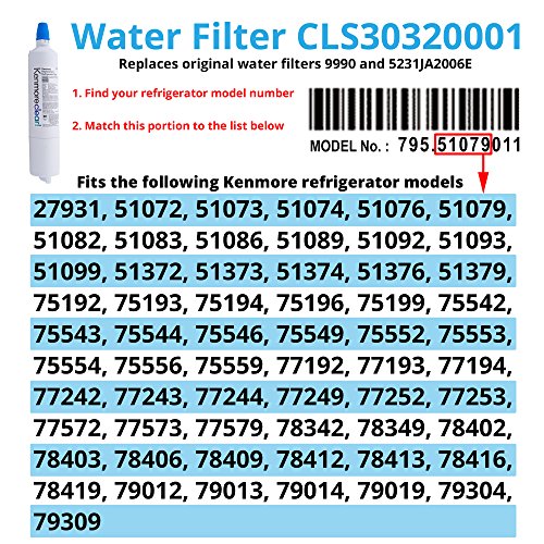 Kenmore 9990 Refrigerator Water Filter, 1 Count (Pack of 1), White - Grill Parts America