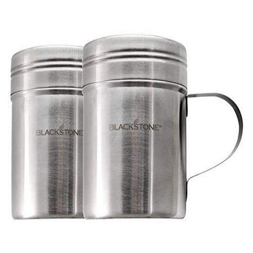 Blackstone 5072 10 Oz Stainless Steel Handle 2 Pack Versatile Dredge Shaker with Lid for Sugar, Cinnamon, Pepper, Salt, Seasonings, Spice Can Container Tins for Home, Café, Restaurant - Grill Parts America