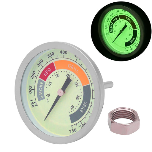 GLOWYE 3 1/8” Luminous BBQ Thermometer Gauge for CharBroil Oklahoma Joe’s Smokers, Weber, Royal Gourmet, Char-Griller and Most Charcoal Grills, 1/2 NPT Stainless Steel Grill Temperature Gauge - Grill Parts America