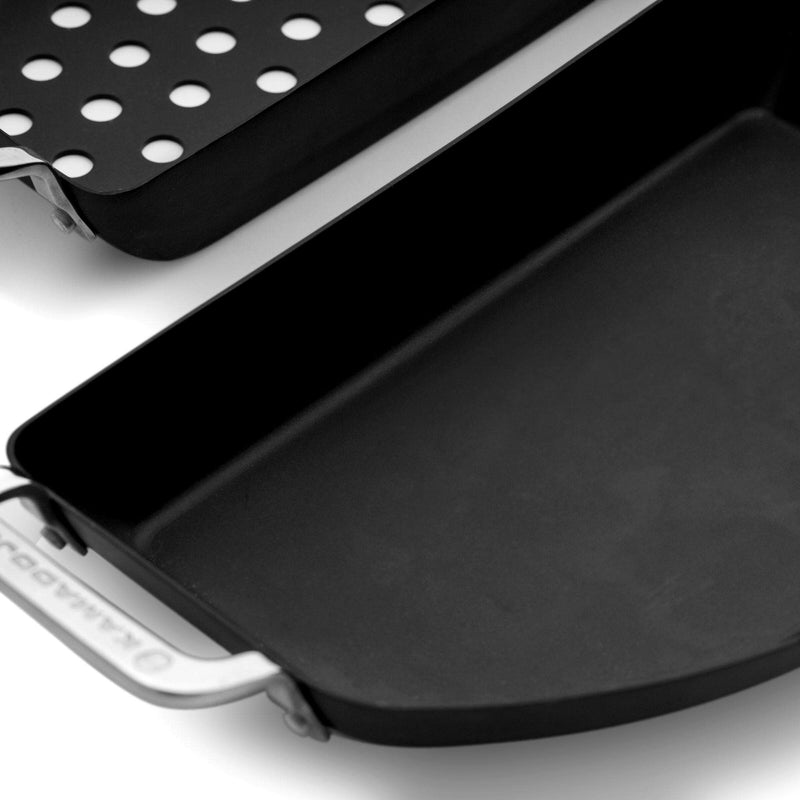 Kamado Joe KJ15124822 Karbon Steel Half-Moon Pan Set for Classic Joe and Big Joe Grills, Black - Grill Parts America