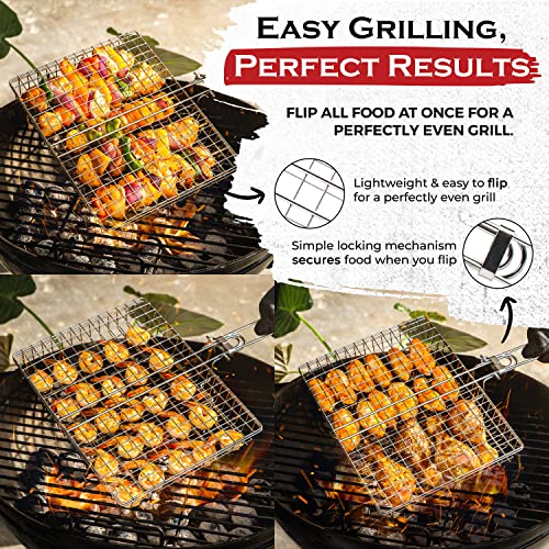 SHIZZO Grill Basket Value Set, Barbecue BBQ Grilling Basket , Stainless Steel Large Folding Grilling baskets With Handle, Portable Outdoor Camping BBQ Rack for Fish, Shrimp, Vegetables, Barbeque Griller Cooking Accessories, Gift, Gifts for father, dad, hu - Grill Parts America