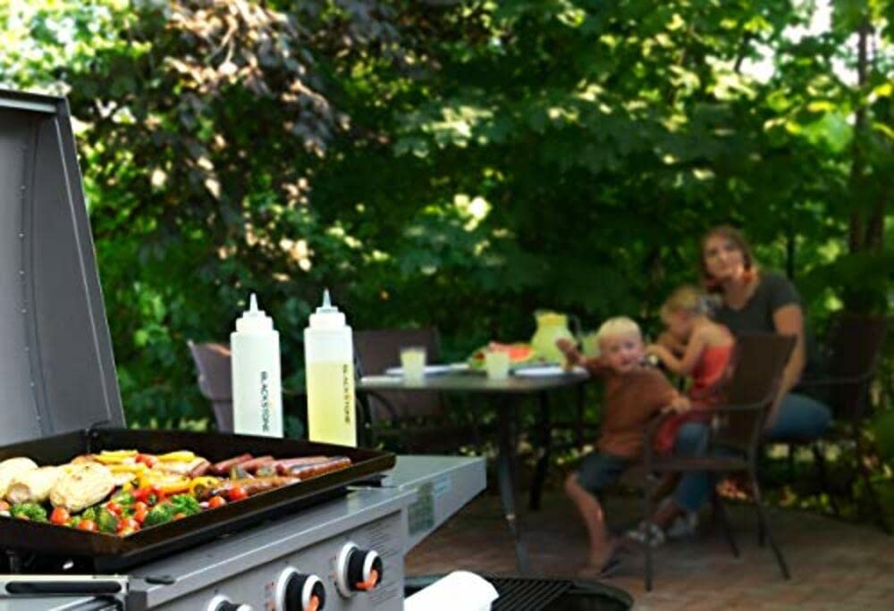 Blackstone 5071 Premium Leak-Free 32 oz Large Set of 2 Durable Clear Food Dispenser Squeeze Squirt Bottle Griddle Accessory with Cap for Sauces, Oil, Condiments,Salad Dressings, Water - Grill Parts America