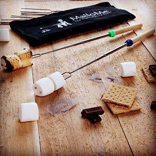 MalloMe Marshmallow Roasting Sticks - Smores Skewers for Fire Pit Kit - Hot Dog Camping Accessories Campfire Marshmellow 32 Inch Long Fork - 5 Pack - Grill Parts America