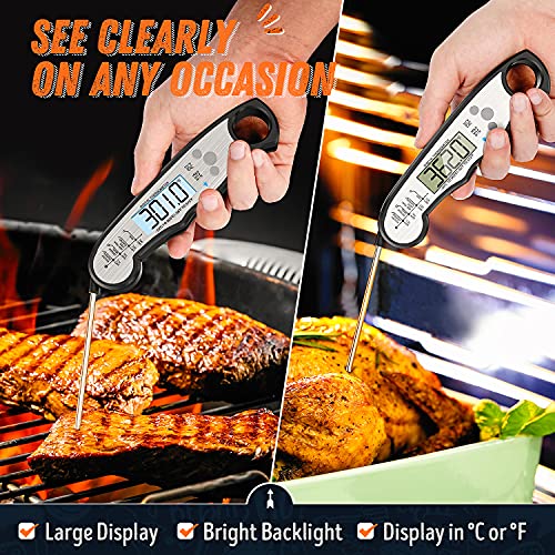 Digital Meat Thermometer, Waterproof Instant Read Food Thermometer for Cooking and Grilling, Kitchen Gadgets, Accessories with Backlight & Calibration for Candy, BBQ Grill, Liquids, Beef, Turkey… - Grill Parts America