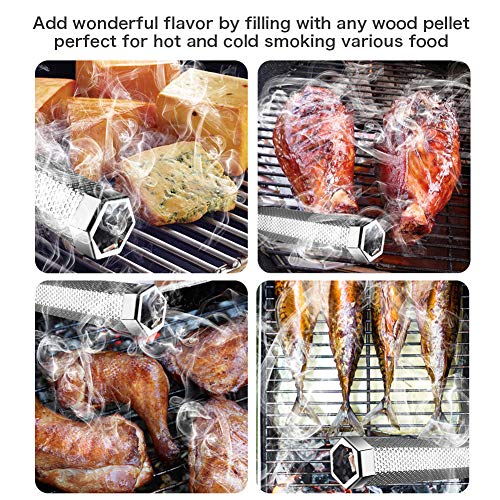 Smoke Tube for Pellet Smoker, 12'' Smoker Tube for Pellet Grill - Hot or Cold Smoker Accessories for Electric Gas Charcoal Grilling, Premium Stainless Steel Portable Barbecue Smoking Tube, Bonus Brush - Grill Parts America