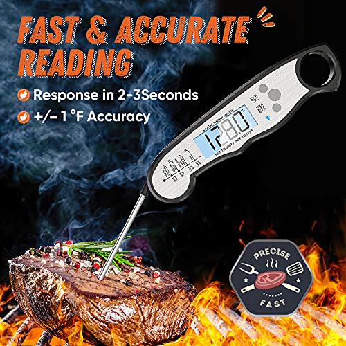 Digital Meat Thermometer, Waterproof Instant Read Food Thermometer for Cooking and Grilling, Kitchen Gadgets, Accessories with Backlight & Calibration for Candy, BBQ Grill, Liquids, Beef, Turkey… - Grill Parts America
