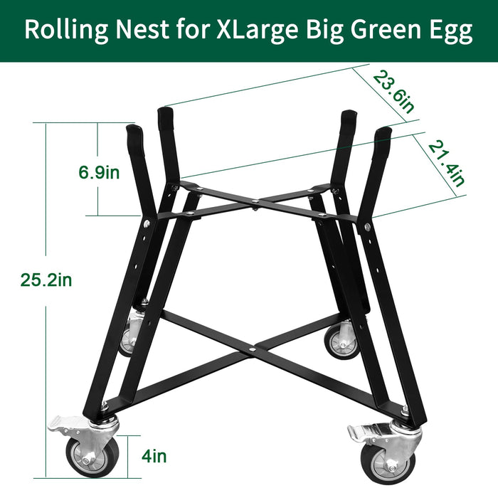 Quantfire XLarge Big Green Egg Nest,Grill Stand for Big Green Egg Accessories,Rolling Nest with Heavy Duty Locking Caster Wheels Powder Coated Steel for BGE Smoker Kamado Joe Grill Stand Accessories - Grill Parts America