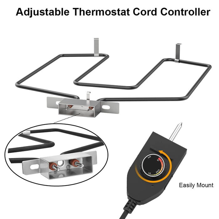 AJinTeby Electric Smoker Universal Replacement Part, 1500W Grill Heating Element with Adjustable Thermostat Cord Controller, Heating Element for Most Electric Smokers & Turkey Fryers - Grill Parts America