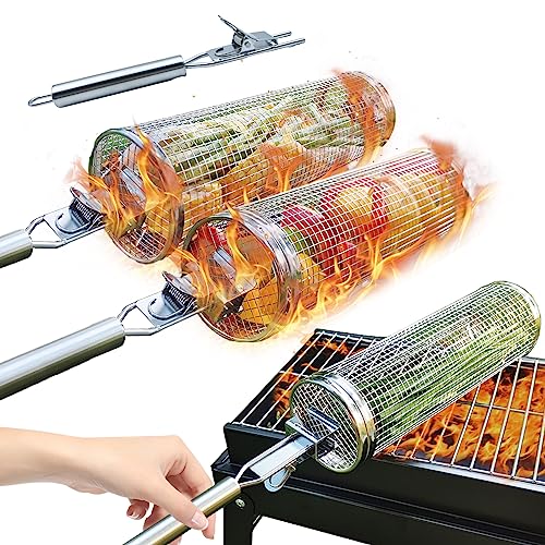 DETEIN 2PACK Rolling Grill Basket with Easy-Rolling Handle - Thumbnail 2