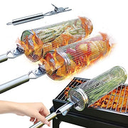 DETEIN 2PACK Rolling Grill Basket with Easy-Rolling Handle, BBQ Grill Basket Cylinder for Outdoor Grill, Cylinder Grill Basket for Veggies Portable Round Tube Grill for Vegetables, Peppers, Meat - Grill Parts America