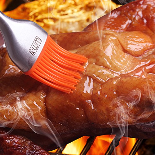 Rwm Basting Brush - Grilling BBQ Baking, Pastry and Oil Stainless Steel Brushes with Back up Silicone Brush Heads(Orange) for Kitchen Cooking & Marinating, Dishwasher - Grill Parts America