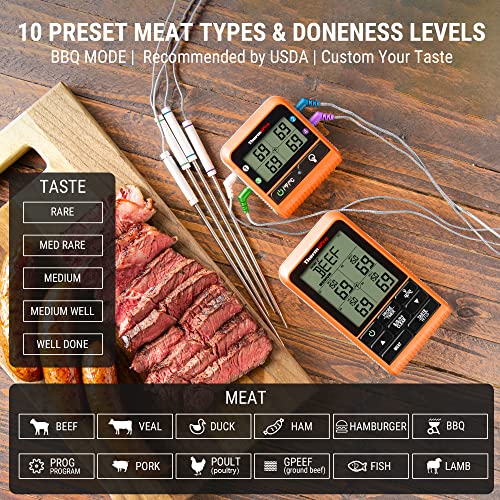 ThermoPro TP829 Wireless Meat Thermometer for Grilling and Smoking, 1000FT Grill Thermometer for Outside Grill with 4 Meat Probes, BBQ Thermometer for Smoker Oven Cooking Beef Turkey - Grill Parts America