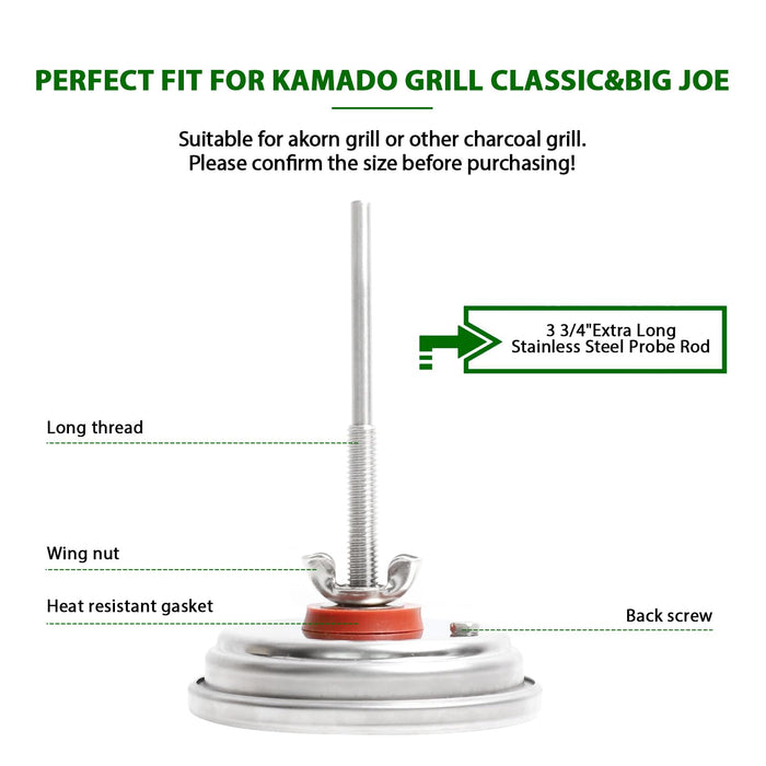 KAMaster BBQ Grill Temperature Gauge for Kamado Grill Joe Waterproof Large Face Thermometer Barbecue Charcoal Grill Stainless Steel 150-900°F Cooking Thermometer for Kamado Accessories - Grill Parts America
