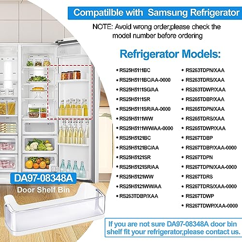 (2 PACK) UPGRADED DA97-08348A Refrigerator Door Shelf Bin Compatible with Samsung Refrigerator Part RS265TDRS RS25H5111BC RS25H5111SR Door,For DA63-05215A Refrigerator Middle Door Bin Guard Assembly - Grill Parts America
