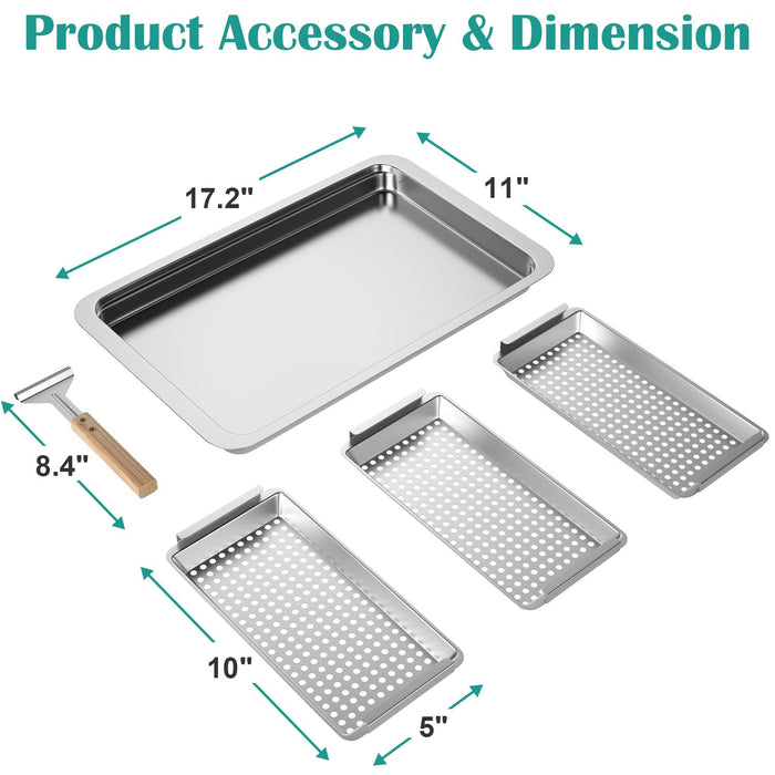 Grill Baskets Set, Outdoor Grilling Tray for Traeger Pellets, Pit Boss, Weber Kettle, Kamado Joe Charcoal Grills, Grilling Accessories for All Grills & Smokers, Grilling Fish Veggies & Meats - Grill Parts America