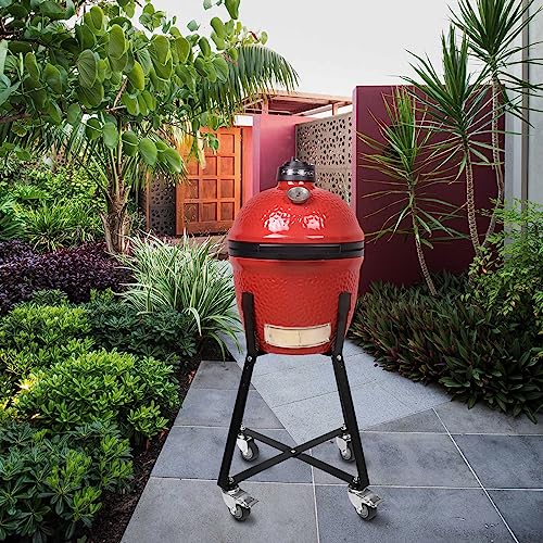 Rolling Cart for Kamado Joe Junior Accessories,Replacement for Kamado Joe Rolling Nest with Heavy Duty Locking Caster Wheels Powder Coated Steel Rolling Outdoor Cart for Kamado Joe Junior Grill Stand - Grill Parts America