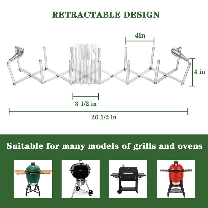 Roast Rib Holder for Kamado Joe Junior Grill, Stainless Steel Telescopic Rib Rack Holds up to 6 Full Racks of Ribs for Smoking for Minimax Big Green Egg - Grill Parts America