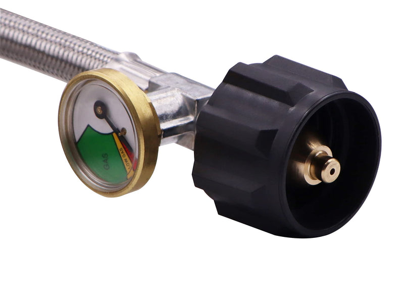 15 Ft Stainless Steel Braided Propane Adapter Max 350 Psi Hose with Pressure Gauge 5-40 Lb Convert Replace for Qcc1/type1 Tank Connects 1 Lb Bulk Portable Appliance to 5-40 Lb Propane Tank Cylinder - Grill Parts America