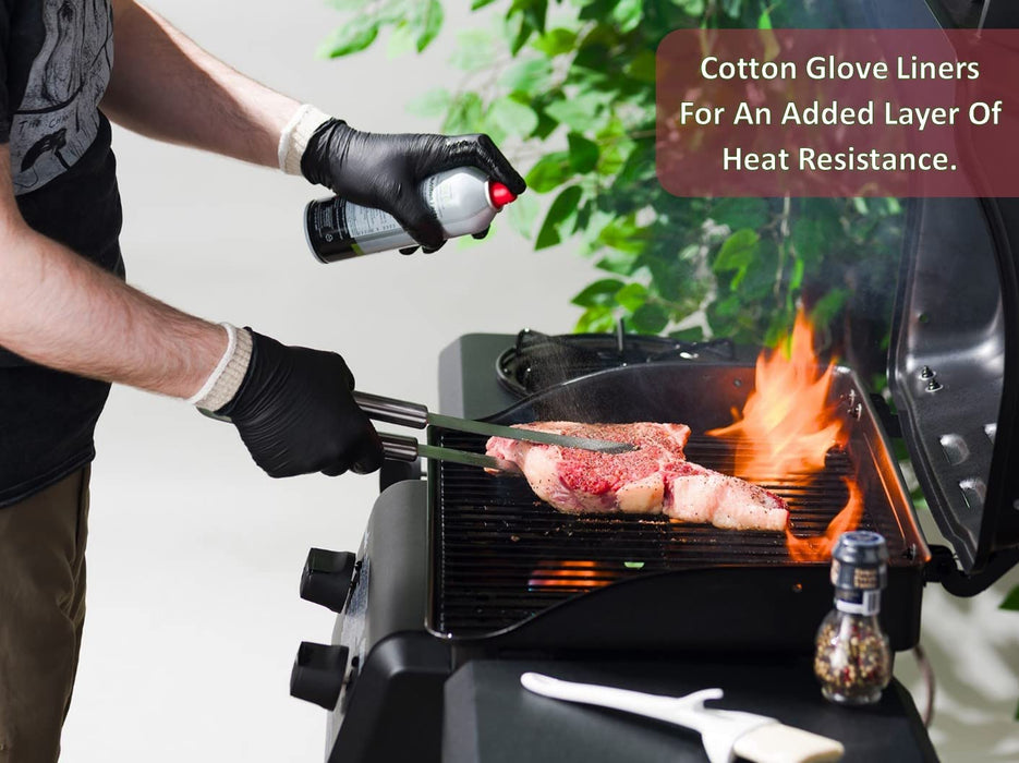 Tackleit BBQ Gloves for Cooking Baking Grilling, 50 Pcs Disposable Nitrile Gloves and 2 Pcs Cotton Glove Liners Washable - Grill Parts America