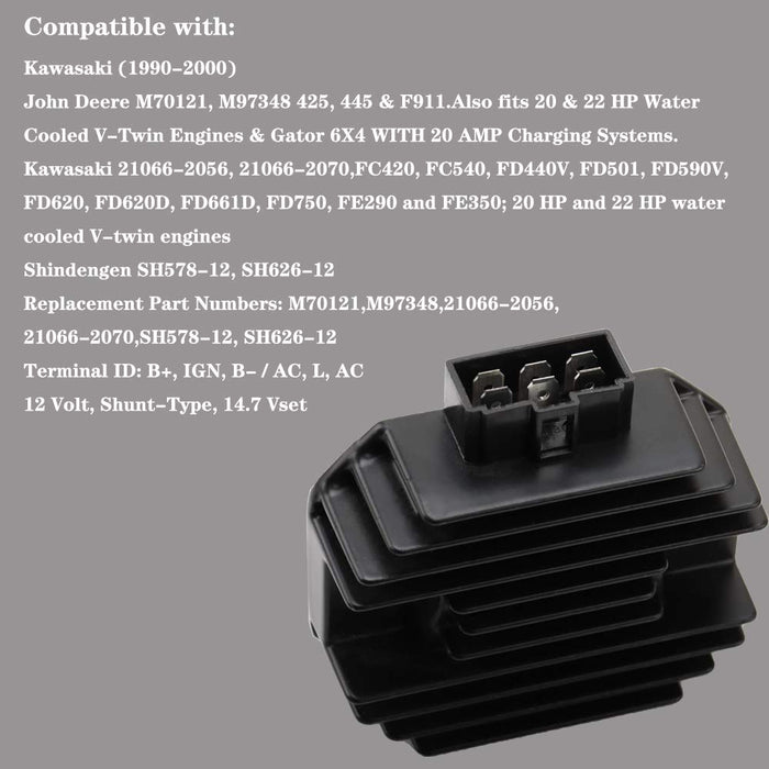 ADP New Voltage Regulator Rectifier for John Deere 130 160 165 M70121 M97348 Shindengen SH578-12 SH626-12 Kawasaki 1990-2000 21066-2056 21066-2070 - Grill Parts America