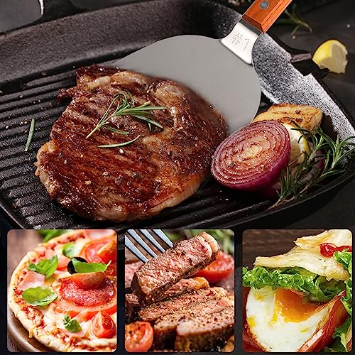 Smash Burger Spatula Stainless Steel Scraper with Wooden Handle Heavy Duty Griddle Accessories for Home Restaurants Kitchen Outdoor Grill